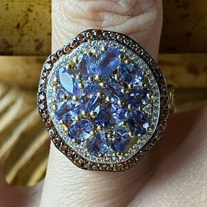 Natural Tanzanite Sterling Silver Cocktail Ring Size 7